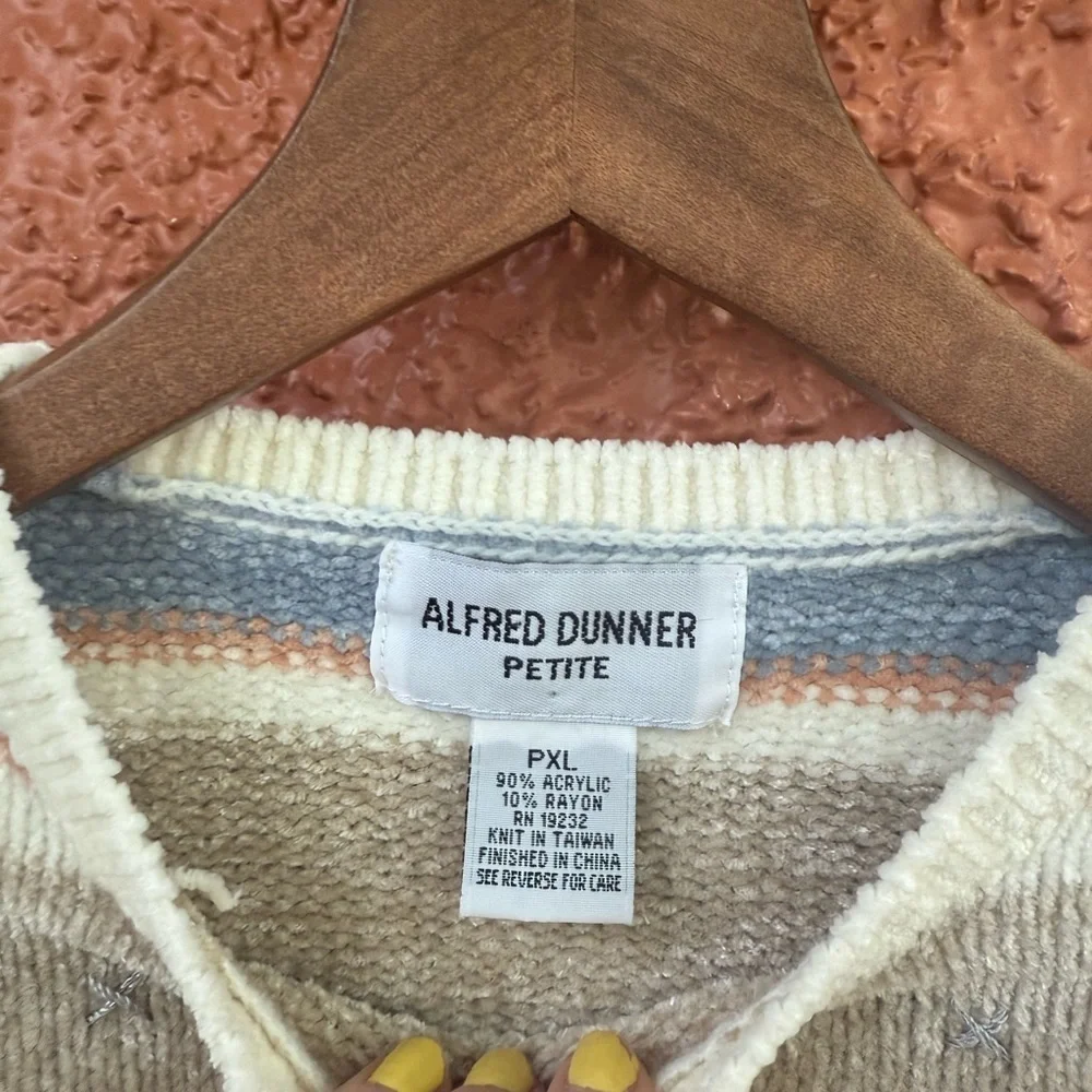 Alfred Dunner Textured Striped Pastel Chenille Knit Sweater Petite XL Cottage